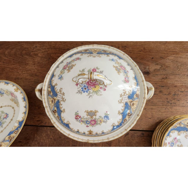 Vintage Shelley Sheraton 13291 Blue & Gold Bone China 16-Piece Serving Set For Sale - Image 11 of 18
