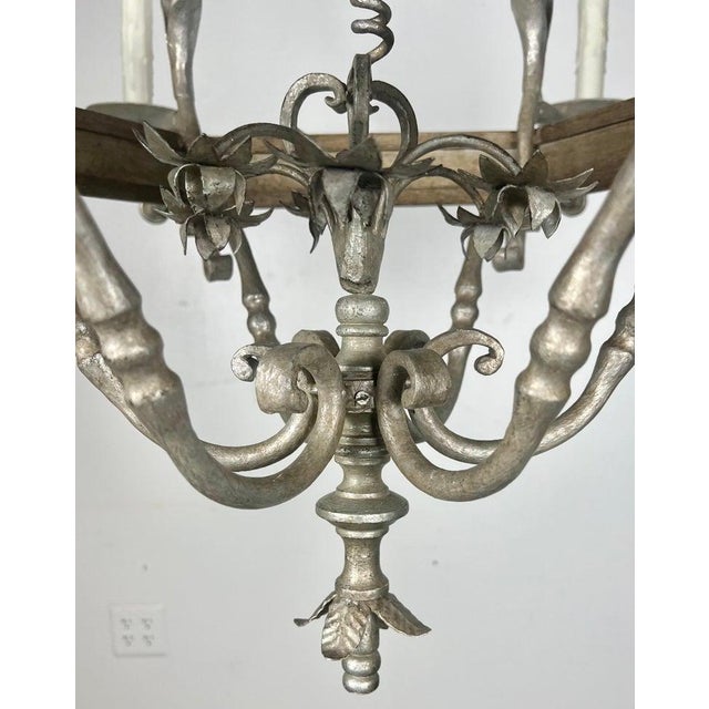 Silver 1930s Monumental Two-Tiered 12-Light Silvered Chandelier W/ Crown For Sale - Image 8 of 16