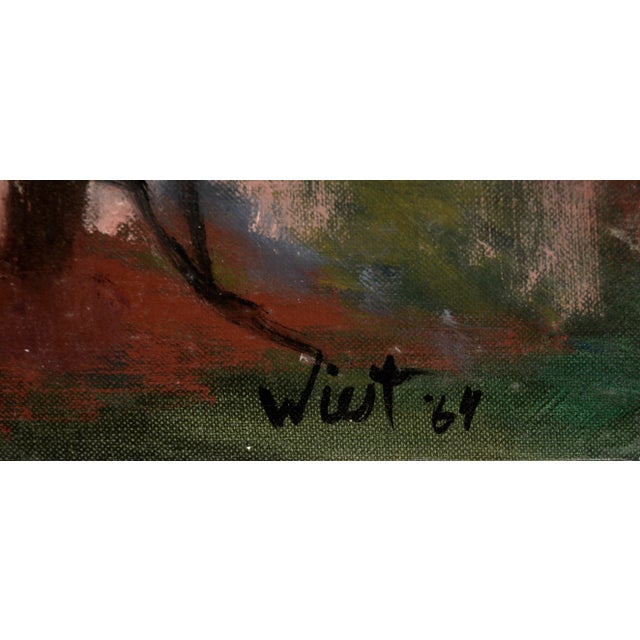 1960s "Autumn Nocturne" - Abstracted Forest Landscape in Oil on Artist's Board by Claire Weist For Sale - Image 5 of 7