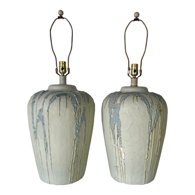 1980’s Vintage Hand-Painted Ceramic Table Lamps – A Pair/ Sold For Sale