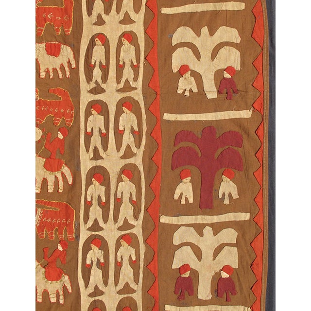 Antique Textile Tapestry With Elephant, Horses, People, Animals & Trees 4'11 X 7'4 For Sale In Atlanta - Image 6 of 9
