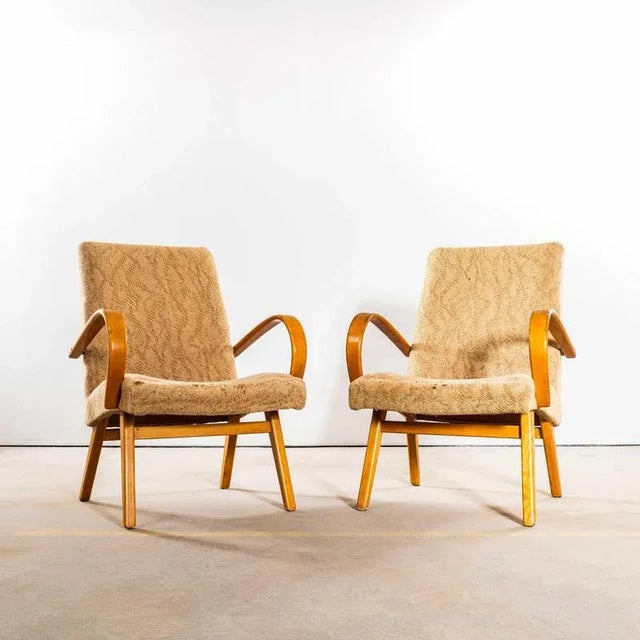 Armchairs with Geometric Slub Jacquard Upholstery by Jaroslav Šmídek, 1950s For Sale - Image 3 of 11