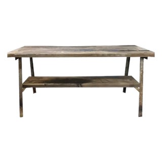 Early Iron and Wood Industrial Table - Use as Kitchen Island or Console Table For Sale