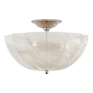 Visual Comfort Rosehill Semi-Flush in Polished Nickel With White Strie Glass Ceiling Light For Sale