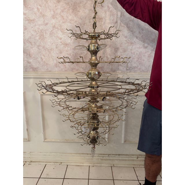 Vintage Mid-Century Modern Retro Mirrored Prism and Lucite 7-Tiered Chandelier With Brass Frame For Sale - Image 9 of 9