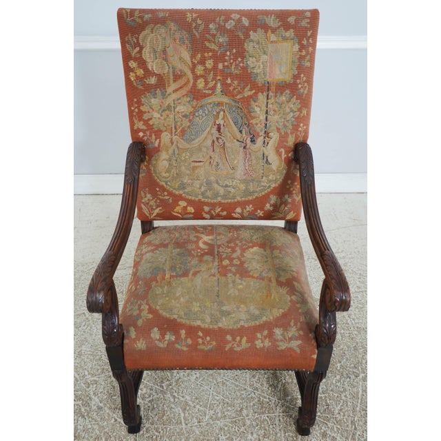 French Pair of Antique Louis XVI Fauteuils Needlepoint Open Arm Chairs For Sale - Image 3 of 18
