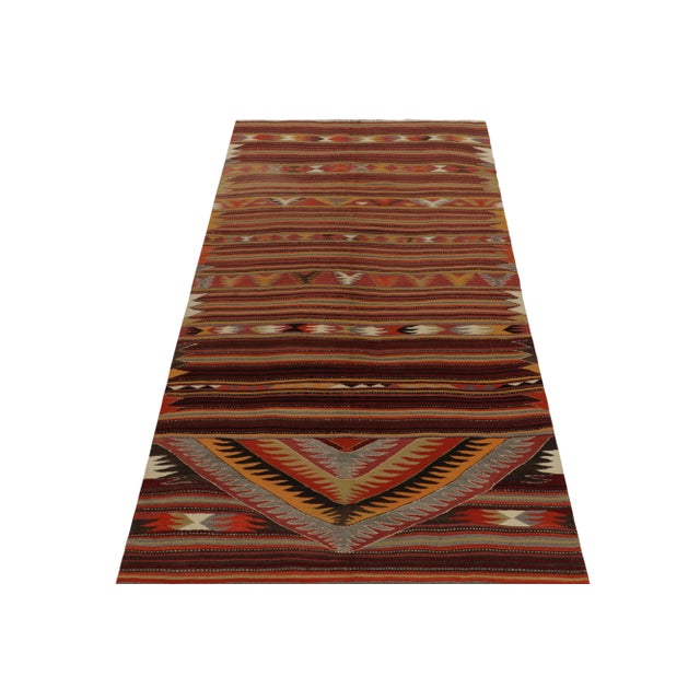 Traditional 1940s Vintage Kilim in Red With Multi Hued Geometric Patterns For Sale - Image 3 of 7