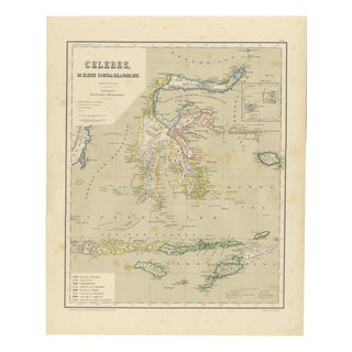Antique Colonial Map of Celebes Sulawesi and Lesser Sunda Islands, 1884 For Sale