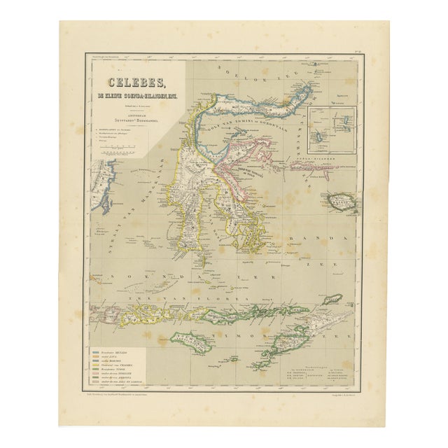 Antique Colonial Map of Celebes Sulawesi and Lesser Sunda Islands, 1884 For Sale