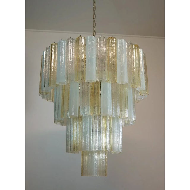 Large Vintage Italian Chrome and Opaline, Amber, and Clear Murano Glass Chandelier, 1980s For Sale - Image 12 of 12