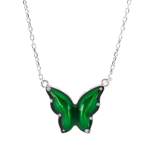 Silver Silver Abundance Green Enamel Butterfly Necklace For Sale - Image 8 of 8