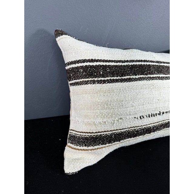 Contemporary Turkish Hemp Pillow Cushion Natural Beige Dark Brown Pillow Cushion Cover 16 "x 24" For Sale - Image 3 of 4