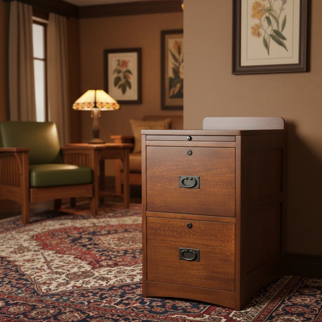 Mission Oak 2 Drawer File Cabinet W/ Writing Tray - Walnut For Sale - Image 9 of 9