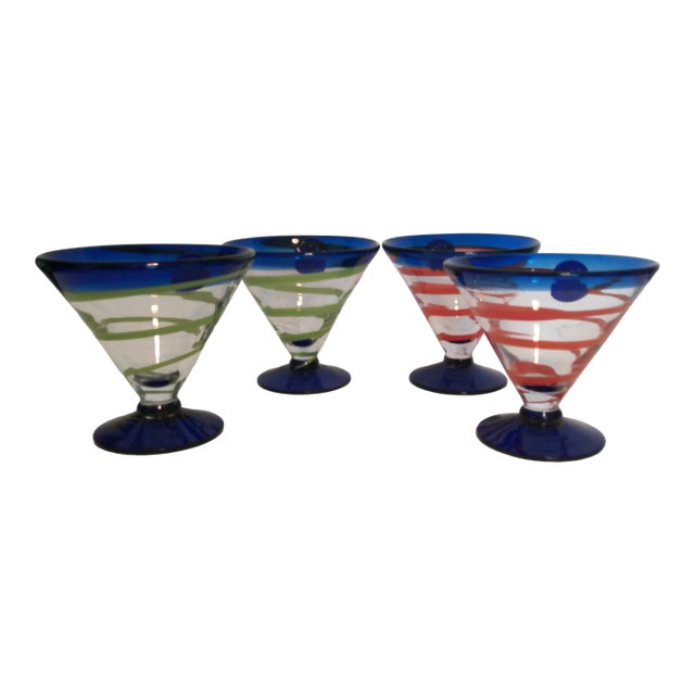1990s Kosta Boda Royal Caribbean Hand Blown Martini-Margarita-Dessert Glasses - Set of 4 For Sale