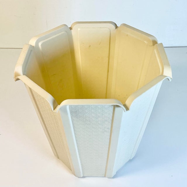 Plastic 1970s Vintage Americana Coastal Faux Cane Plastic Wastebasket. For Sale - Image 7 of 9