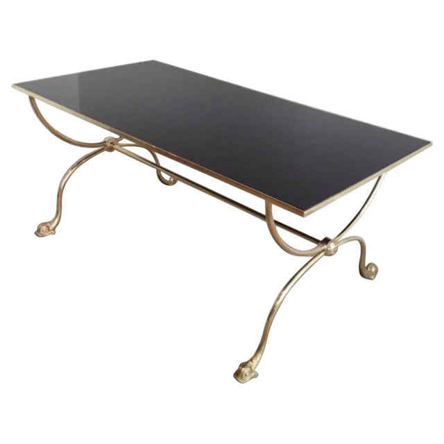 1940s Fench Brass & Black Lacquered Glass Top Dolphin Heads Coffee Table For Sale - Image 13 of 13