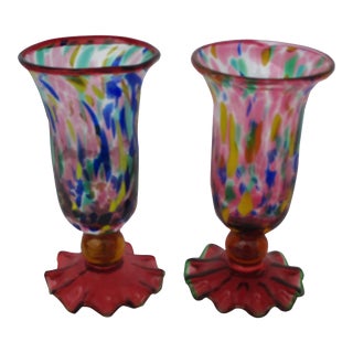 Multicolored Murano with "Fazzoletto" Base Goblets or Glasses - A Pair For Sale