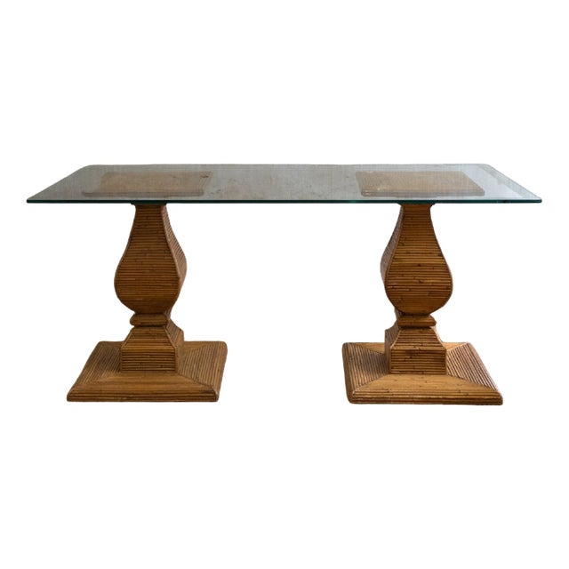 Rattan and Glass Dining Table from Vivai del Sud, 1970s For Sale