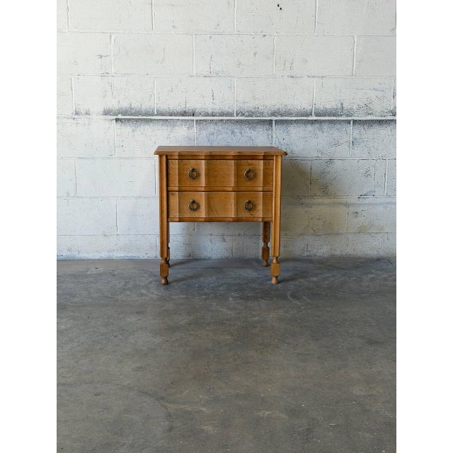 Solid Oak Small Two-Drawer Dresser With Sculpted Fronts and Turned Legs Traditional Vintage 1970s For Sale - Image 9 of 9
