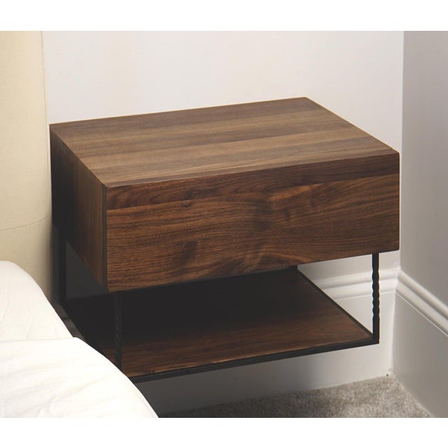 Floating Nightstand With Drawer, Solid Walnut Wall Mounted Bedside Table, Narrow Minimalist Bedroom Nightstand For Sale - Image 9 of 10