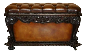 Antique Chesterfield Ottoman in Leather and Hardwood, 1830