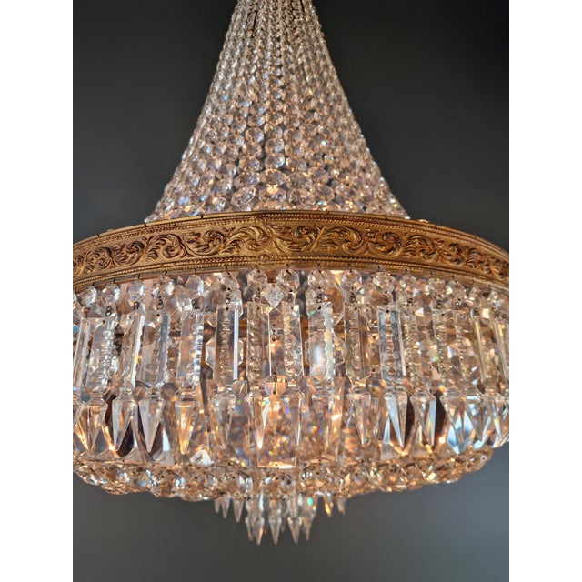 Antique Baroque Chandelier Crystal Empire Brass Bohemian Lustre Ceiling For Sale - Image 13 of 17
