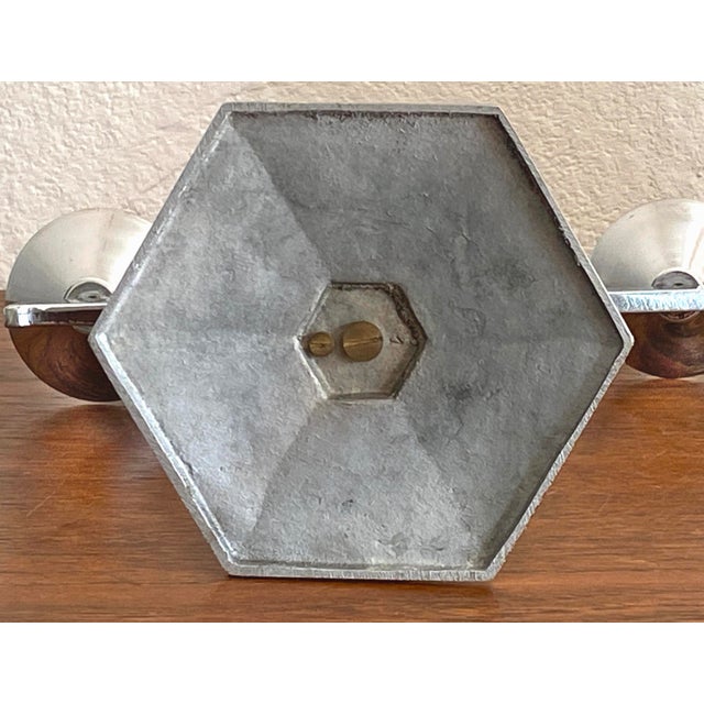 Vintage Art Deco French Chrome and Metal Candleholders, 1930s, Set of 2 For Sale - Image 6 of 7