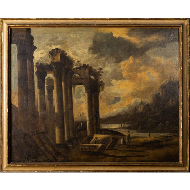 Unknown, Roman Architectural Capriccios, Oil On Canvas, Set of 2 For Sale - Image 3 of 11