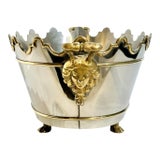 Mid 20th Century Neoclassical Silver Plate & Brass Rafraichissoir Wine Cooler / Montieth Ice Bucket With Lion Mask Handles For Sale