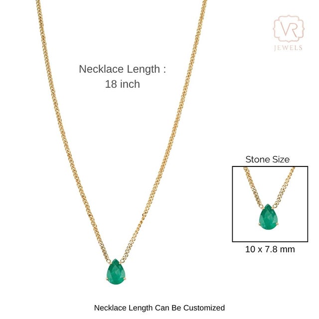 1.63ct Pear Cut Emerald Solitaire Modern Necklace in 14k Yellow Gold-18 Inch Length For Sale - Image 11 of 16