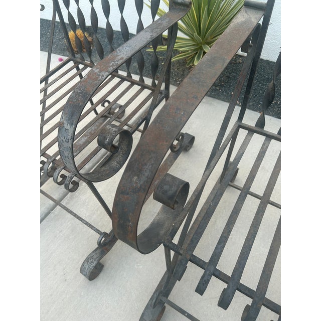 Salterini Vintage Mid-Century Era Southwest Spanish Revival Wrought Iron Large Patio Garden Chairs Pair For Sale - Image 4 of 6