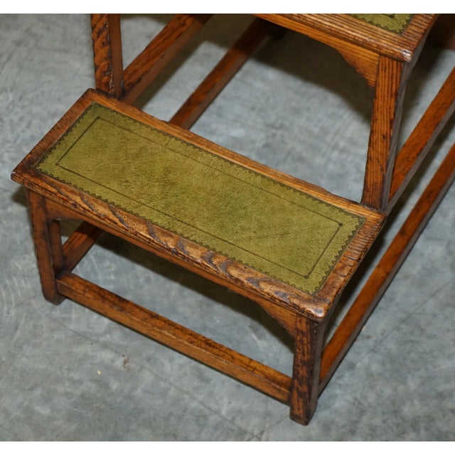 Wood Stunning Antique Circa 1810 George III Elm & Leather Library Steps Georgian Home For Sale - Image 7 of 12