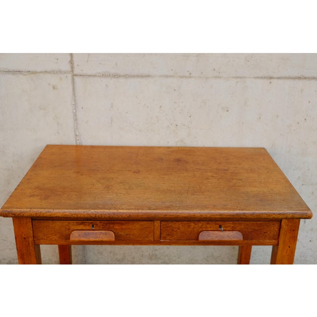 English Edwardian Oak Desk, 1930s For Sale - Image 10 of 13