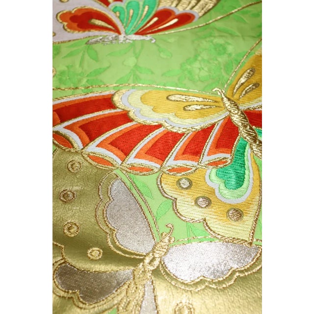 Textile Hand-Embroidery Vintage Butterfly Silk Lumbar Pillow Framed With Vintage Guipure Lace and Piping For Sale - Image 7 of 12