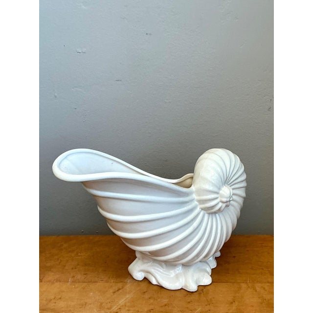 Vintage White Nautilus Form Ceramic Vase For Sale - Image 9 of 16