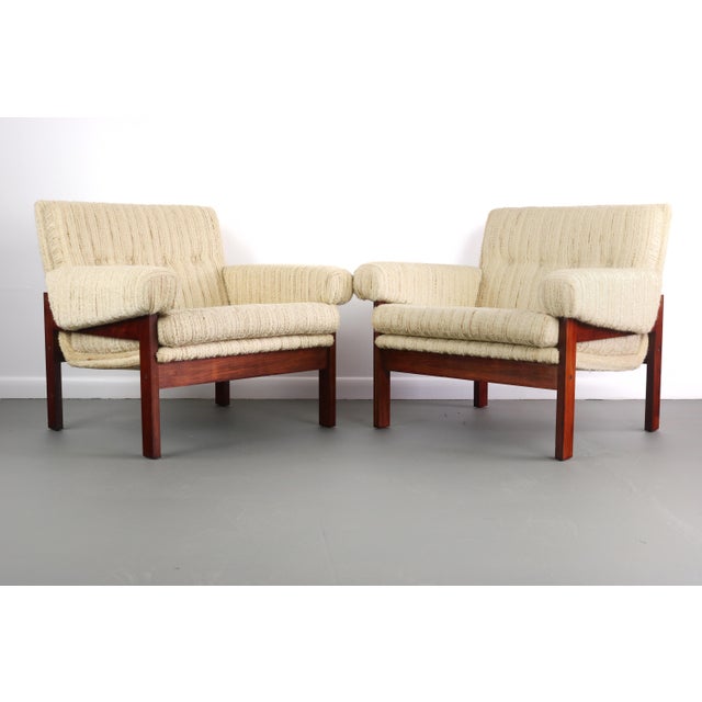 Danish Mid Century Modern Lounge Chairs in Rosewood and Nubby Original Fabric - a Pair For Sale - Image 10 of 10