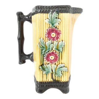 Vintage Majolica French Barbitone Ceramic Pitcher For Sale