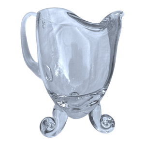 Mouth-Blown Glass Scroll Foot Water Pitcher After Steuben by John Dreves | Hand-Scrolled Feet + Ground Pontil