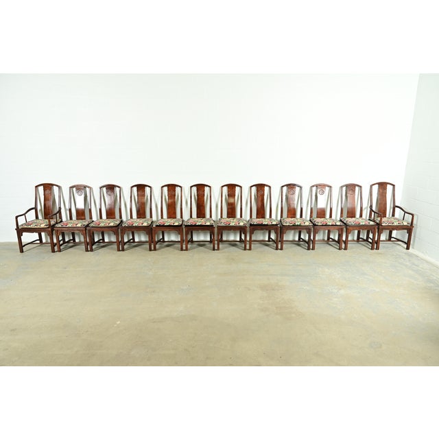 Henredon Henredon Hollywood Regency Chinoiserie Sculpted Mahogany Dining Chairs, Set of Twelve For Sale - Image 4 of 18