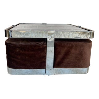 Mid 20th Century Square Smoked Glass and Steel Coffee or Side Table with Four Nesting Stools, 197 For Sale