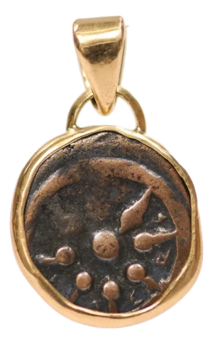 A Bronze "Widow's Mite" Coin Pendant W 18k Trim & Bail