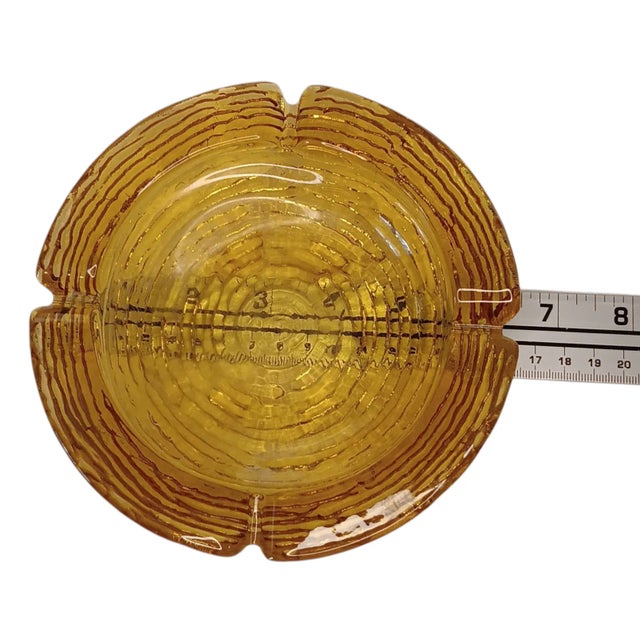 Gold Vintage Mid-Century Honey Anchor Hocking Golden Amber Glass Round Ripple Ashtray Trinket Dish or Catchall For Sale - Image 8 of 9
