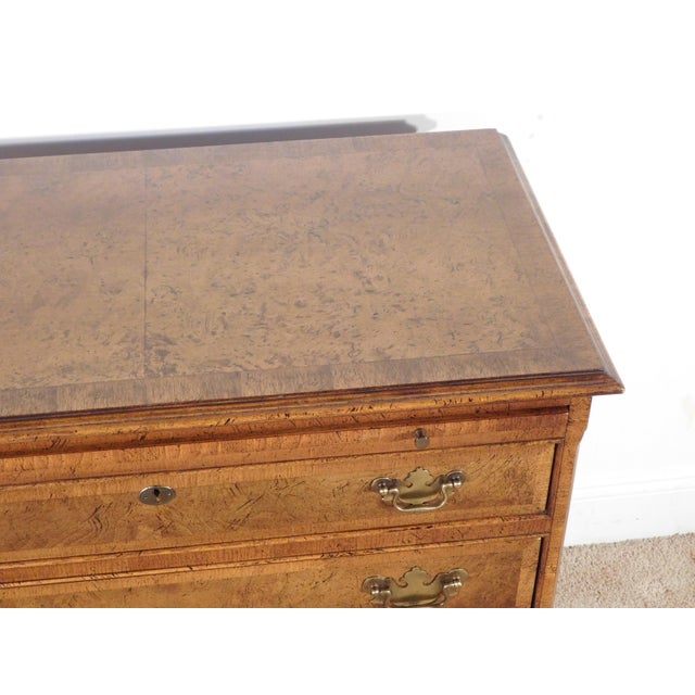 Chippendale Baker Furniture Burled Walnut W Inlay 4 Drawer Chest W Pullout Drink Slide For Sale - Image 3 of 14