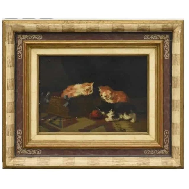 Lambrechon, Playing Kittens, Oil on Panel, Framed | Chairish