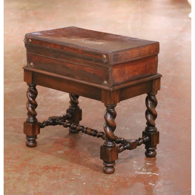 19th Century English Leather Suitcase on Walnut Stand Side Table For Sale - Image 11 of 13