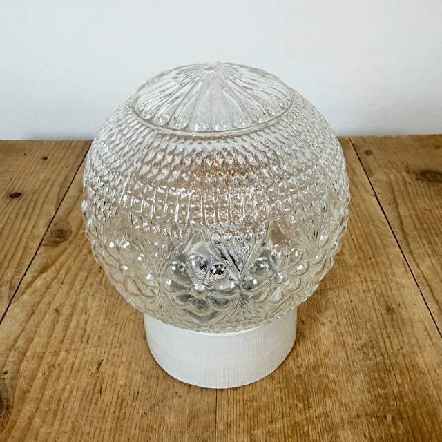 Industrial Vintage White Porcelain and Glass Ceiling Light, 1970s For Sale - Image 3 of 14
