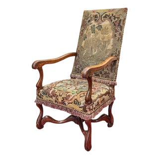 Neo-Renaissance Louis XIII Armchair with Tapestry For Sale
