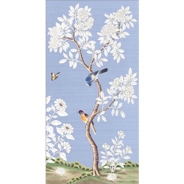 Art Deco 24" *48"/Panel, a Set of 2 Panels Blue Chinoiserie Printed Wallpaper Panels For Sale - Image 3 of 3