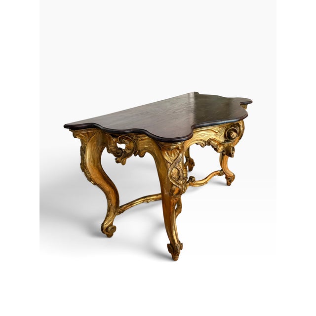 18th Century Antique 18c Louis XVI Giltwood & Walnut Console Table For Sale - Image 5 of 7