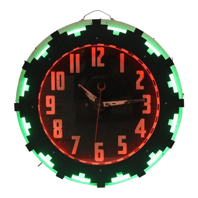 1920s Art Deco American Aztec Neon Clock Chairish